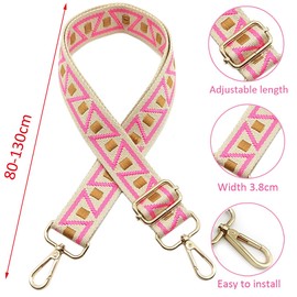 Adjustable Shoulder Strap for Bags, Rose Brown, Bag Straps for Changing, Bag Strap Wide with Carabiner Gold, 80-130 cm Carry Strap, Bag for Women, Shoulder Strap, Handbag, 3.8 cm, 1115