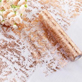 YATOJUZI Rose Gold Table Runner, 33 Ft Metallic Foil Thin Mesh Table Runners, Sequin Glitter Rose Gold Table Decorations Centerpieces for Wedding Birthday Christmas Party (One Roll)