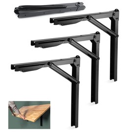 Wallmaster 24inch Folding Shelf Brackets Garage Heavy Duty Steel Max Load 500lb Floating Wall Mounted Collapsible Shelf Bracket Space Saving (Pack of 4, No Board)