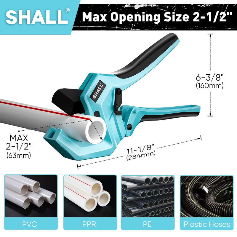SHALL 2.5" (63mm) Plastic Pipe Cutter, PVC Cutter, Ratchet Pipe
