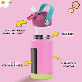 Hawthyhome 360ml/12oz Kids Stainless Steel Insulated Water Bottle with Straw, Metal Small Flask Vacuum Leakproof, Kids Water Bottles for School Boys Girls, Keep Drinks Hot Cold,BPA Free, Red