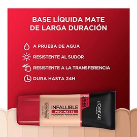 L'Oreal Paris, Base De Maquillaje Líquida De Larga Duración, Infallible 24H Pro-Matte, Tono Shell Beige 102, 30Ml