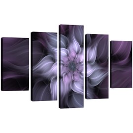 TutuBeer 5 Panel Bauhinia Chinese Redbud Purple Flower Plant Botany Picture Flower Artwork Oil Painting on Canvas Stretched and Framed Giclee Print Home Decoration Living Room Bedroom Wall Art Hanging
