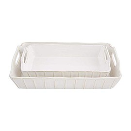 Mud Pie White Baker 2 Dish Set, small 2 3/4" x 11" | large 2 3/4" x 13"
