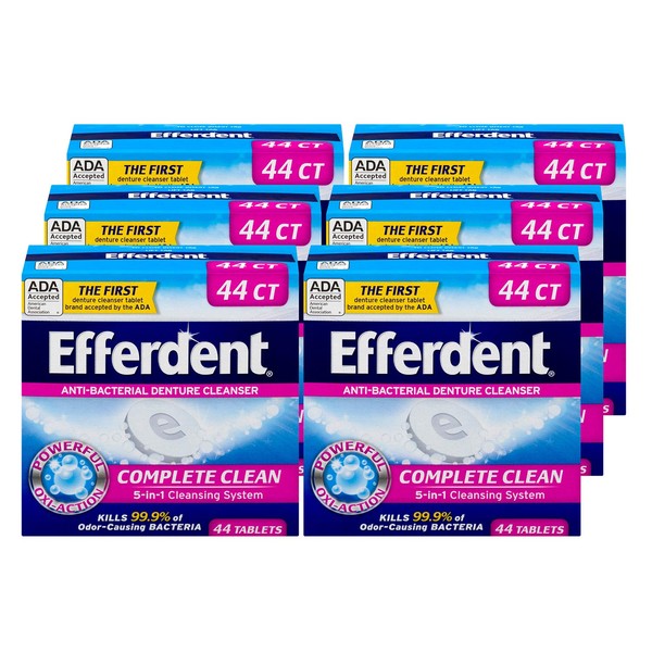 Efferdent Denture Cleanser Tablets, Complete Clean, Cleanser for Retainer and Dental Appliances, 44 Count, 6 Pack