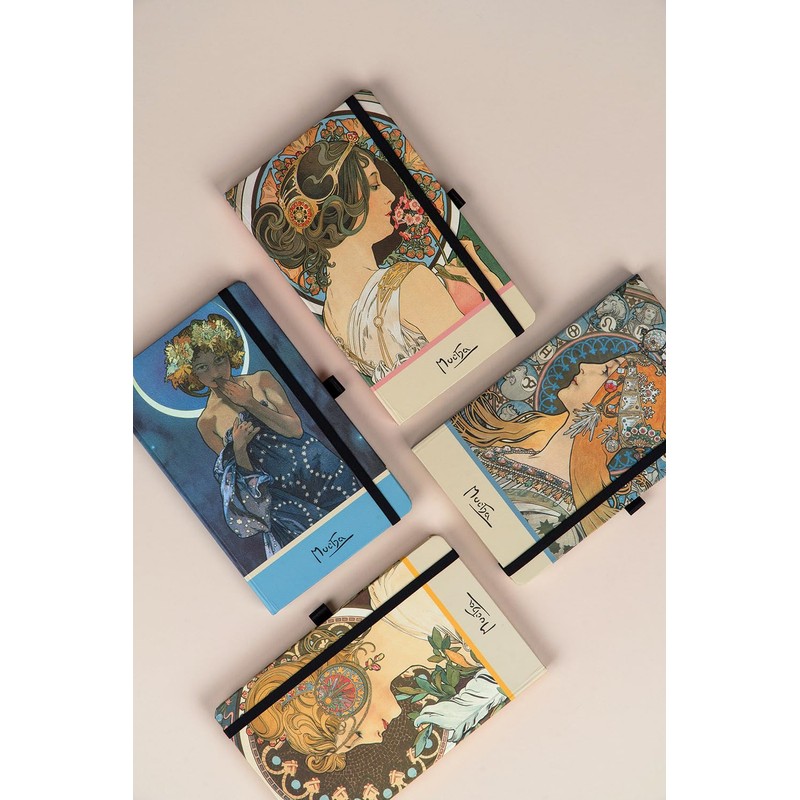 NOTIQUE Alphonse Mucha Zodiak Polka Dot Notebook with Elastic Band,