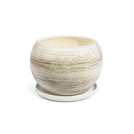 Black and white concrete ceramic 11 cm planter with saucer, ORB series