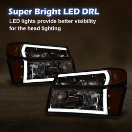 G-PLUS LED DRL Headlights, Compatible with Chevy Colorado/GMC Canyon 2004-2012, Compatible with 2006 Isuzu i-280 i-350/Fit 2007-2008 i-290 i-370, Clear lens Black Housing Amber Reflector Headlamps