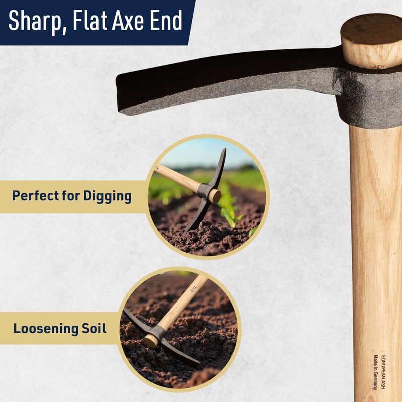 16” Hand Pick Axe - Forged Steel Pickaxe for Digging,