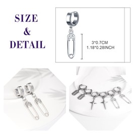 feilok Stainless Steel Earrings for Men Hoop Earrings Ear Piercing Women's Stud Earrings for Women with Pendant, Stainless Steel