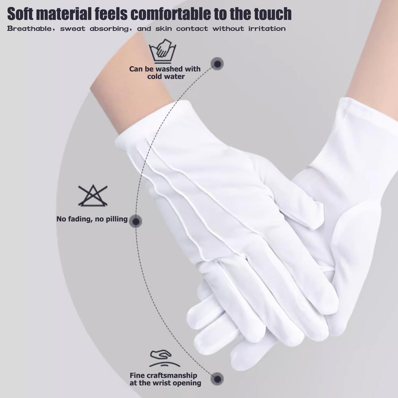 UYGTHI Plain White Cotton Gloves for Men – Soft, Lightweight,