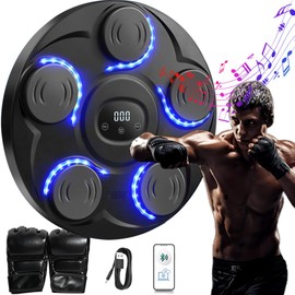 Bluetooth Music Boxing Machine with Gloves Wall Mounted for Adults Kids Home Workout, Electronic LED Light Target for Punching Speed Training, Black (5 Target)