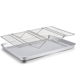 TeamFar Baking Sheet with Rack Set(1 Pan & 1 Tier Rack), Cookie Sheet Baking Pan & Cooling Baking Roasting Stackable Rack Stainless Steel for Cookie Bacon Meat, Oven & Dishwasher Safe, Healthy
