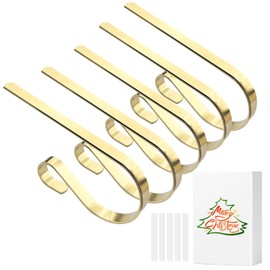 Christmas Stocking Holders with Scratch Protection for Fireplace Mantle, 5 Pack Christmas Stocking Holder for Christmas Stockings Filled with Gifts, Christmas Decoration Supplies (Gold)