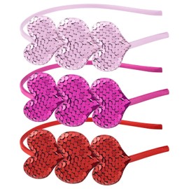 Pack of 3 Valentine's Day Heart Headband Sequin Love Hair Band Hoops,Glitter Heart Hair Accessoires for Girls Women Valentine's Day Wedding Birthday Christmas Party Costumes (Red Pink and Rose Red)