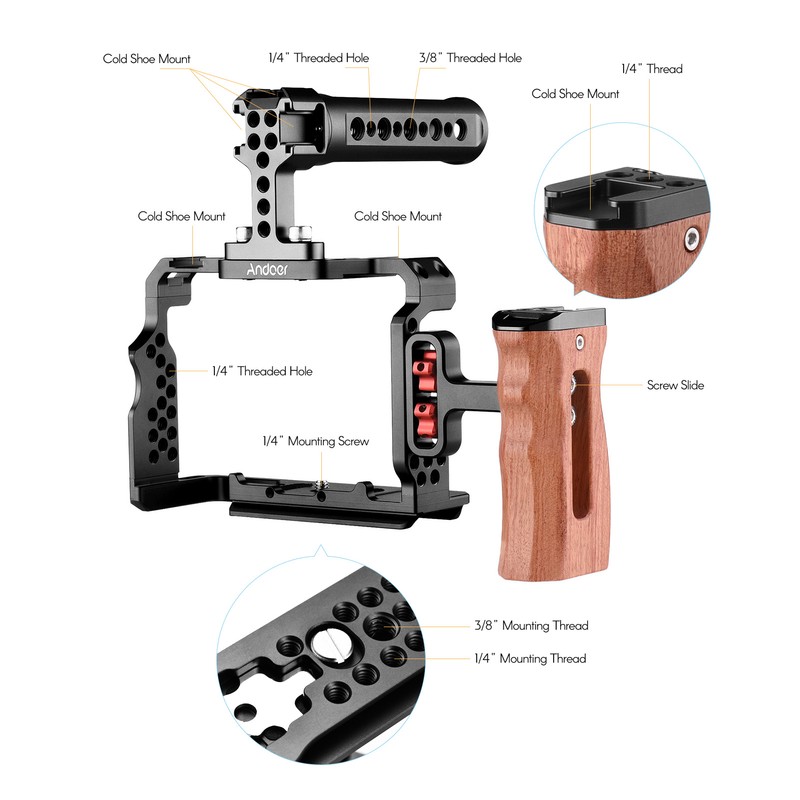 Andoer Aluminum Alloy Camera Cage Kit with Video Rig Top