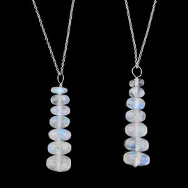 Natural Rainbow Moonstone Rondelle Beaded Pendant Necklace Rhodium Plated 925 Sterling Silver, Gemstone Necklace, Artisan Pendant, Silver Jewelry, Silver Wire, Dainty Pendant, Gift Her