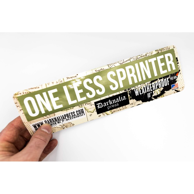 ONE LESS SPRINTER LARGE BUMPER STICKER [ Military Green/White 10"