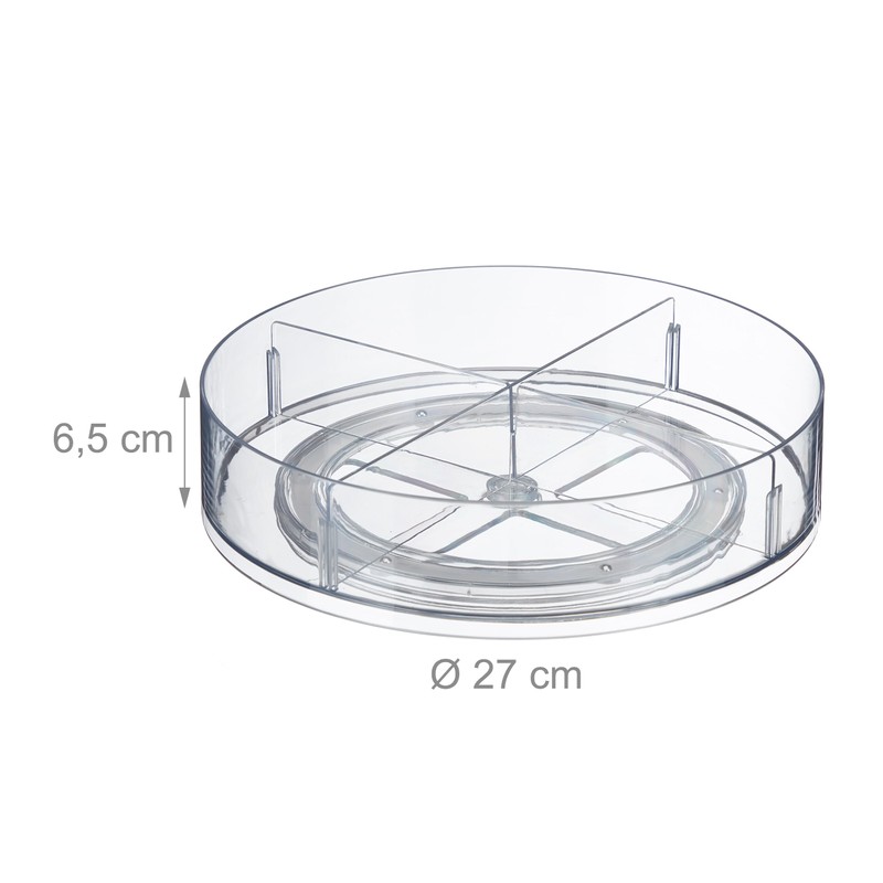 Relaxdays Turntable, Diameter 27 cm, 4 Compartments, Plastic Rotating Plate