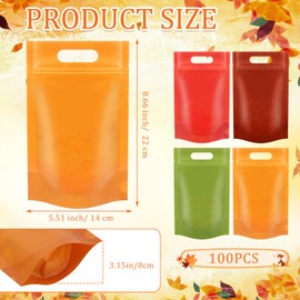 TaoBary 100 Pcs Fall Gift Bags 5 x 8 Thanksgiving Resealable Proof Bag Bulk with Handle Fall Food Storage Sealable Pouches Reusable Stand-up for Autumn Small Business Packaging Supplies, 4 Colors