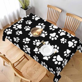 TKS MITLAN Dog Paw Tablecloth 52 x 70 Inch Rectangular Black White Cat Footprint Dog Paw Prints Oblong Table Cloth Kitchen Table Decorations for Home Dinner Party