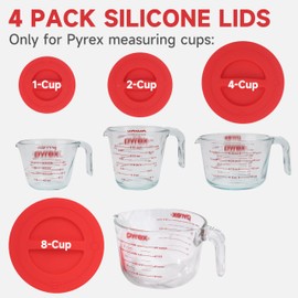 4 Pack Silicone Replacement Lids, Respectively Fits Pyrex 1-Cup, 2-Cup, 4-Cup & 8-Cup Tempered Glass Liquid Measuring Cups, Reusable & Food-Grade, Dishwasher & Microwave Safe (Cups not Included)