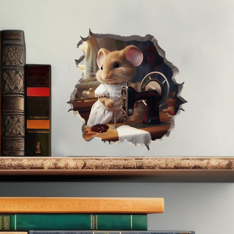 Seamstress Mouse Hole 3D Wall Sticker - Unique Gift Idea