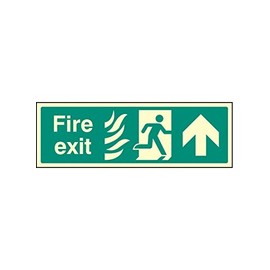 Caledonia Signs 32088G "Fire Exit Up Photo HTM" Sign, Photo luminescent Rigid, 300 mm x 100 mm