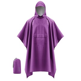 iCreek Hooded Rain Poncho with Pocket Waterproof Lightweight Unisex Raincoat Jacket for Hiking, Camping, Outdoor (Purple, Large)