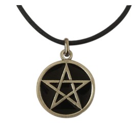 Eurofusioni Pentacle Wicca Star Pendant Black Silver Plated with Necklace - Protective Amulet - Symbol of Five Elements - Handmade Jewellery - Diameter 2.5 cm, Enamel, enamel