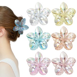 6 Pcs Flower Hair Claw Clips,Non slip Flower Claw Clips Strong Hold Hair,Hawaiian Flower Claw Clips, Flower Hair Clip for Women Girls Thick Medium Hair,Straight,Curly,Wavy Hair,Laser color