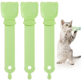 OKAMMY Cat Treat Squeeze Spoon Dispenser - Multifunctional Lickable Wet Cat Treat Dispenser for Cat Liquid Snack Cat Feeding Food Storage and Easy Hanging Cat Food Feeding Spoon (3 green)