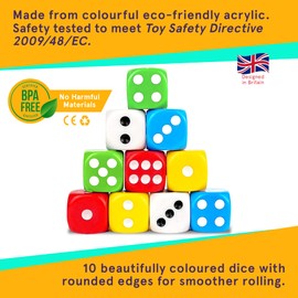 Smith’s® 10 Pack of Eco Friendly Dice | 16MM | 6 Sided Dice | No Harmful Materials | Rounded Edges for Smoother Rolling | 5 Beautiful Custom Colours