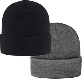 29 IYEBRAO 2-Pack Men's Standard Daily Beanie Hat Classic Cuffed Plain Skull Knit Winter Hat Cap for Men & Women Warm Snug Slouchy Soft Headwear Unisex (Black & Dark Gray)