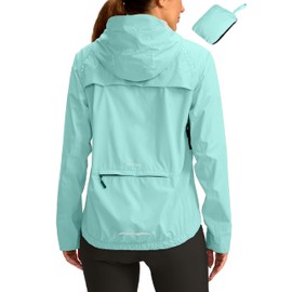 Bikewa Women's Cycling Rain Jackets Waterproof Windbreaker Lightweight Running Windproof Reflective Jacket Packable Hooded(Light Green,L)