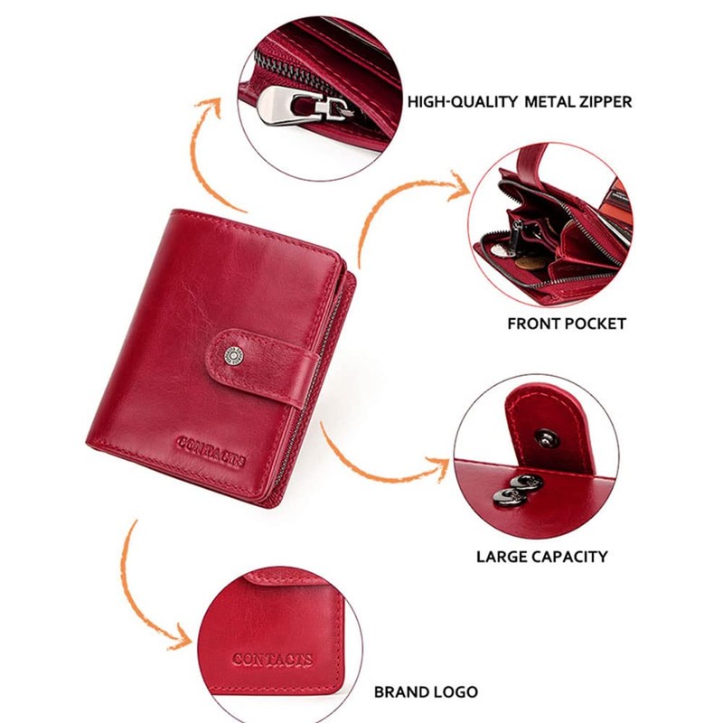 CONTACT'S-Women Leather Wallet RFID Blocking Small Bifold Coin Pocket Purse