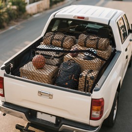 TAUYANG Cargo Net for Pickup Truck Bed for Dodge Ram 1500 2500 3500 Crew Quad Cab Classic 2000-2025 Mesh Organizer Stretchable 4'x4' to 7'x7' Netting Highly Elastic