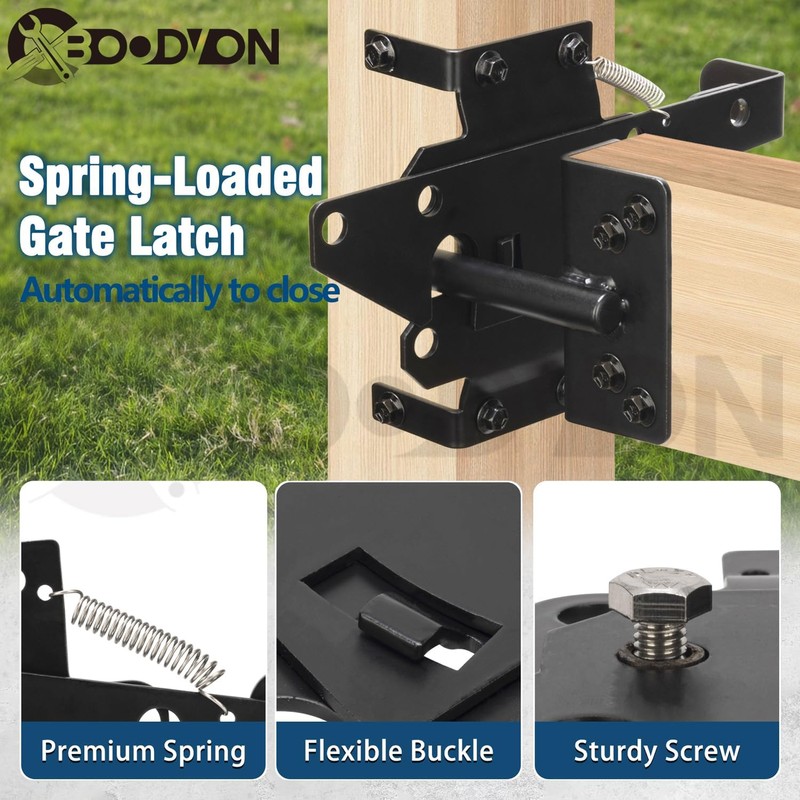 BOODVON Self Locking Gate Latch for Wooden Fence, Heavy Duty