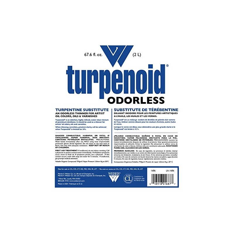 Weber Odorless Turpenoid, Artist Paint Thinner and Cleaner, 2 Liters