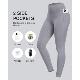 CHRLEISURE Leggings with Pockets for Women - Tummy Control High Waisted Soft Workout Yoga Pants（LGrey,M）