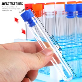 Test Tubes,40Pcs Test Tubes with Rack,Plastic Test Tubes with Caps,Science Tubes and Test Tube Holder 16x100mm (12ml)