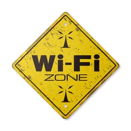 WiFi Vintage Crossing Sign Zone Xing | Indoor/Outdoor Plastic | 12" Tall Rustic hot spot Internet Wireless Room Door Wall wi fi Coffee House
