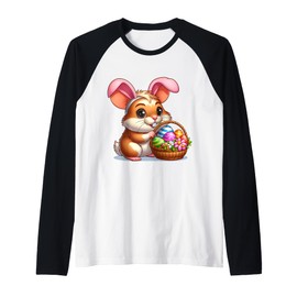 Cute Bunny Ear Hamster Easter Eggs Owner Kids Girls Boys Raglan Baseball Tee