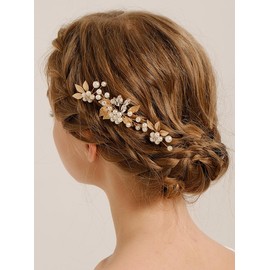 Wekicici Flower Wedding Hair Pins Bridal Crystal Pearl Hair Pins Gold Silver Leaf Headpiece for Bride Rhinestone Hair Piece Hair Accessories for Women (Silver)