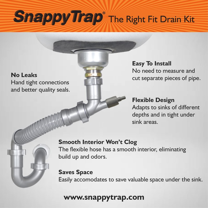 Snappy Trap Single Kitchen Sink Drain Kit, 1-1/2" with Flexible