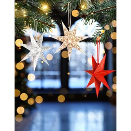 BRUBAKER 6 Paper Stars Christmas - Poinsettia Decoration Set - 20 cm Folding Stars Red White - Large Tree Decoration Paper Stars - Christmas Tree Decoration - Christmas Tree and Window Decoration