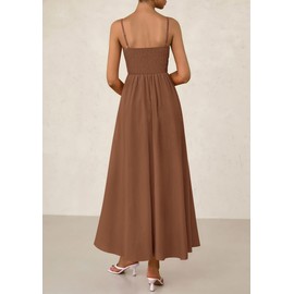 PRETTYGARDEN Women's Smocked Maxi Dresses 2025 Summer Beach Sundress Casual Spaghetti Strap Swing A Line Long Flowy Dress (Brown,XX-Large)