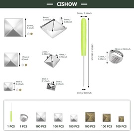 600pcs Square Pyramid Stud Metal Claw Nail Head Rivet Studs Spike Screw Craft Punk Gun Metal, 8/12/15mm, with Drilling Tape for Clothes Shoes DIY Projects (Bronze+Silver)