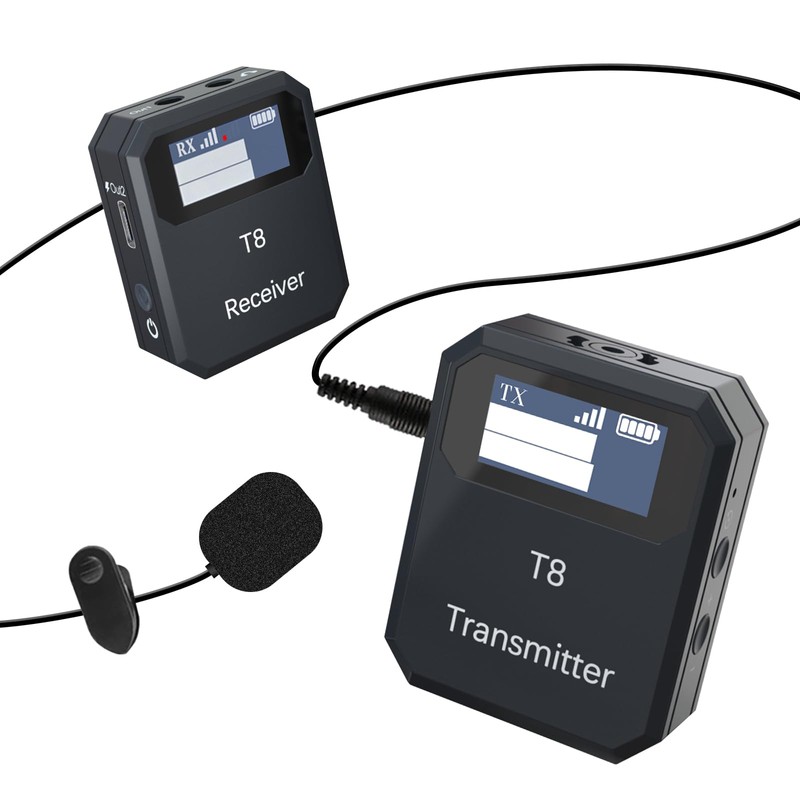 INGPARTNER T8-2 Kabelloses Lavaliermikrofon, kabelloses Mikrofonsystem mit integrierten Mikrofonen (schwarz)