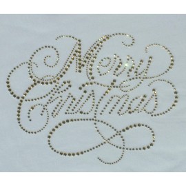 Unbranded 9" x 7" GOLD Merry Christmas iron on rhinestone transfer applique bling patch